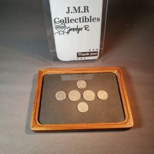 Vintage Assorted Spain coin Collection in Wooden Display Frame - 6 Coins